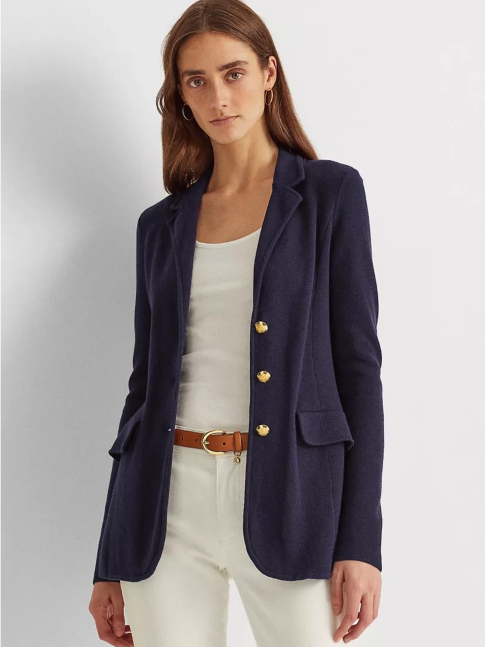 Lauren Ralph Lauren Navy Blue Cotton Knit Blazer Gold Buttons XL